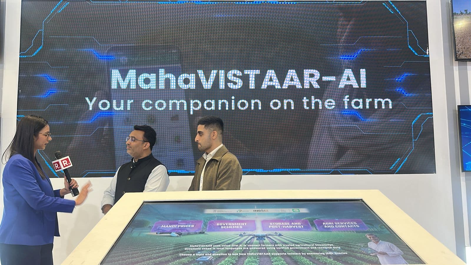 Republic TV interviewing Aditya Chhabra at the MahaVISTAAR-AI booth, India AI Impact Summit 2026